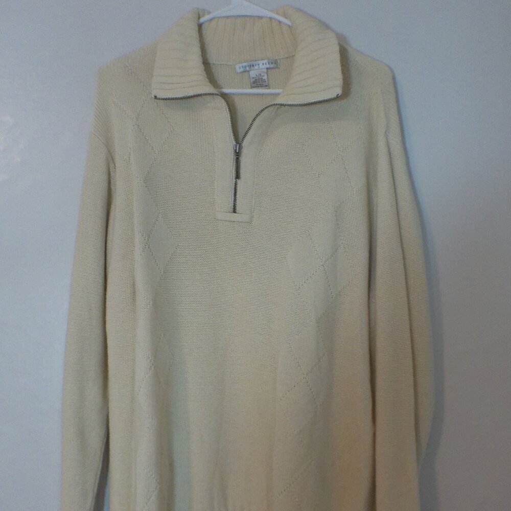 Geoffrey Beene Cream 1/4 Zip Cotton Knit Sweater Size L